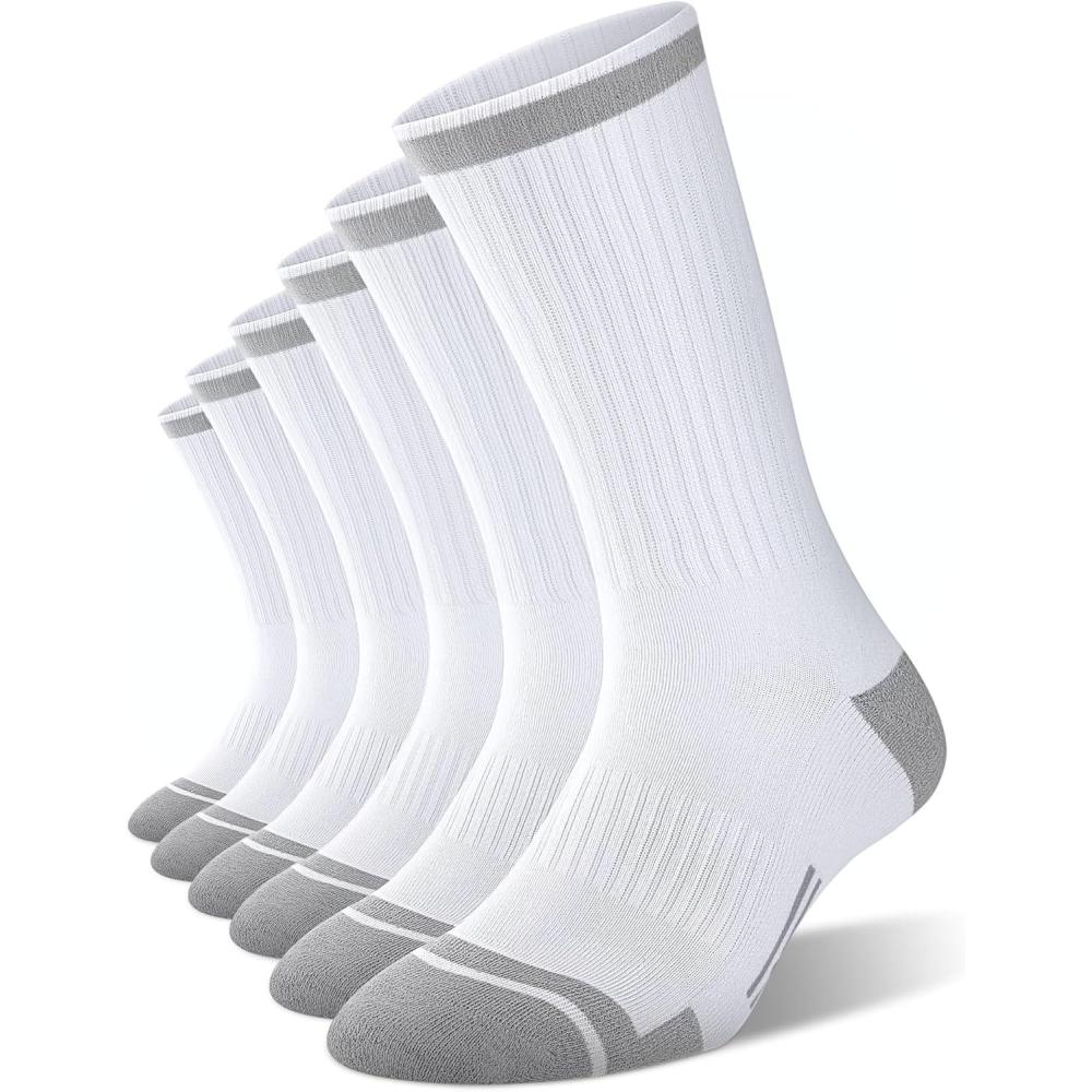 imageFITRELL 6 Pack Mens Athletic Moisture Wicking Crew Socks Cushioned Sport Running Work Boot Socks Size 9121215White6