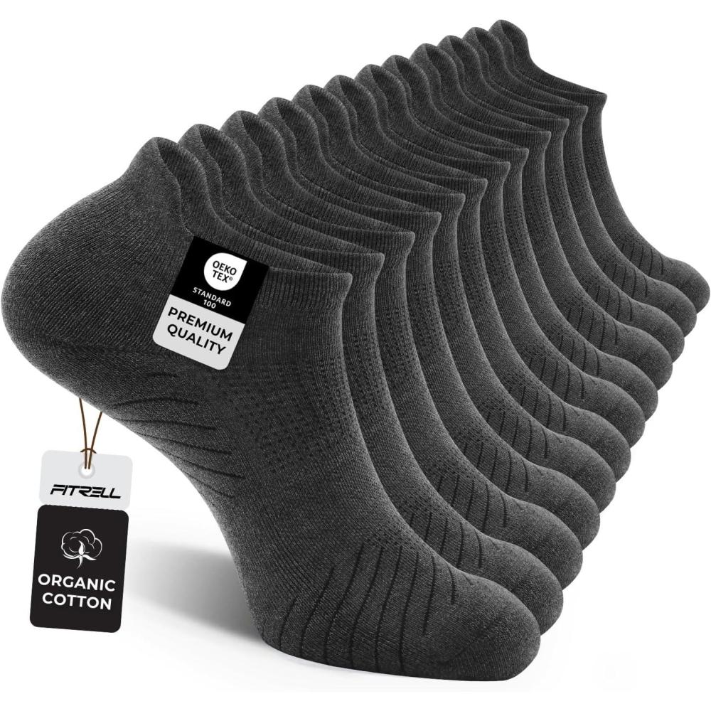 imageFITRELL 6 Pack Mens Athletic Running Ankle Socks Low Cut Cushioned Wicking AntiBlister Breathable Sport SocksDark Grey