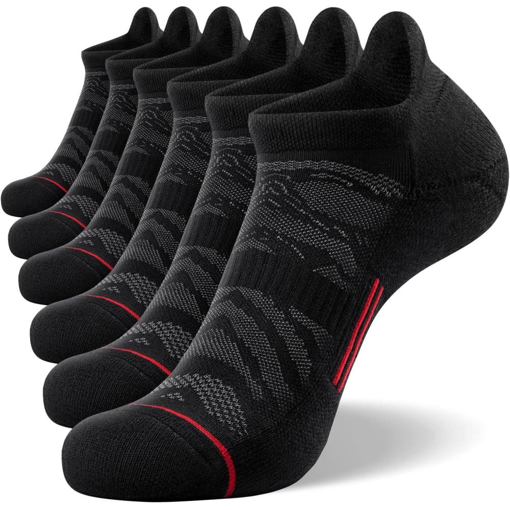 imageFITRELL Mens 6 Pack Ankle Running Socks Low Cut Cushioned Athletic Sports Socks 799121215Blackred