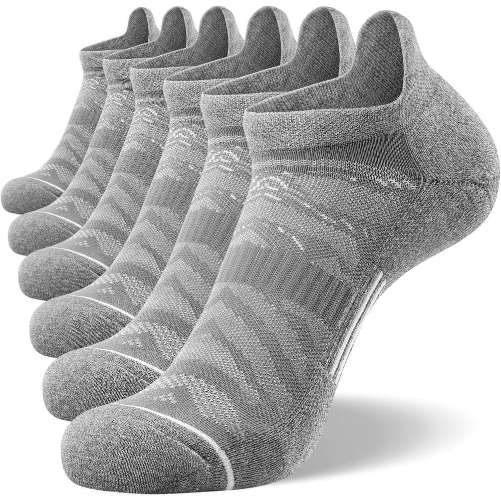 imageFITRELL Mens 6 Pack Ankle Running Socks Low Cut Cushioned Athletic Sports Socks 799121215Light Graywhite