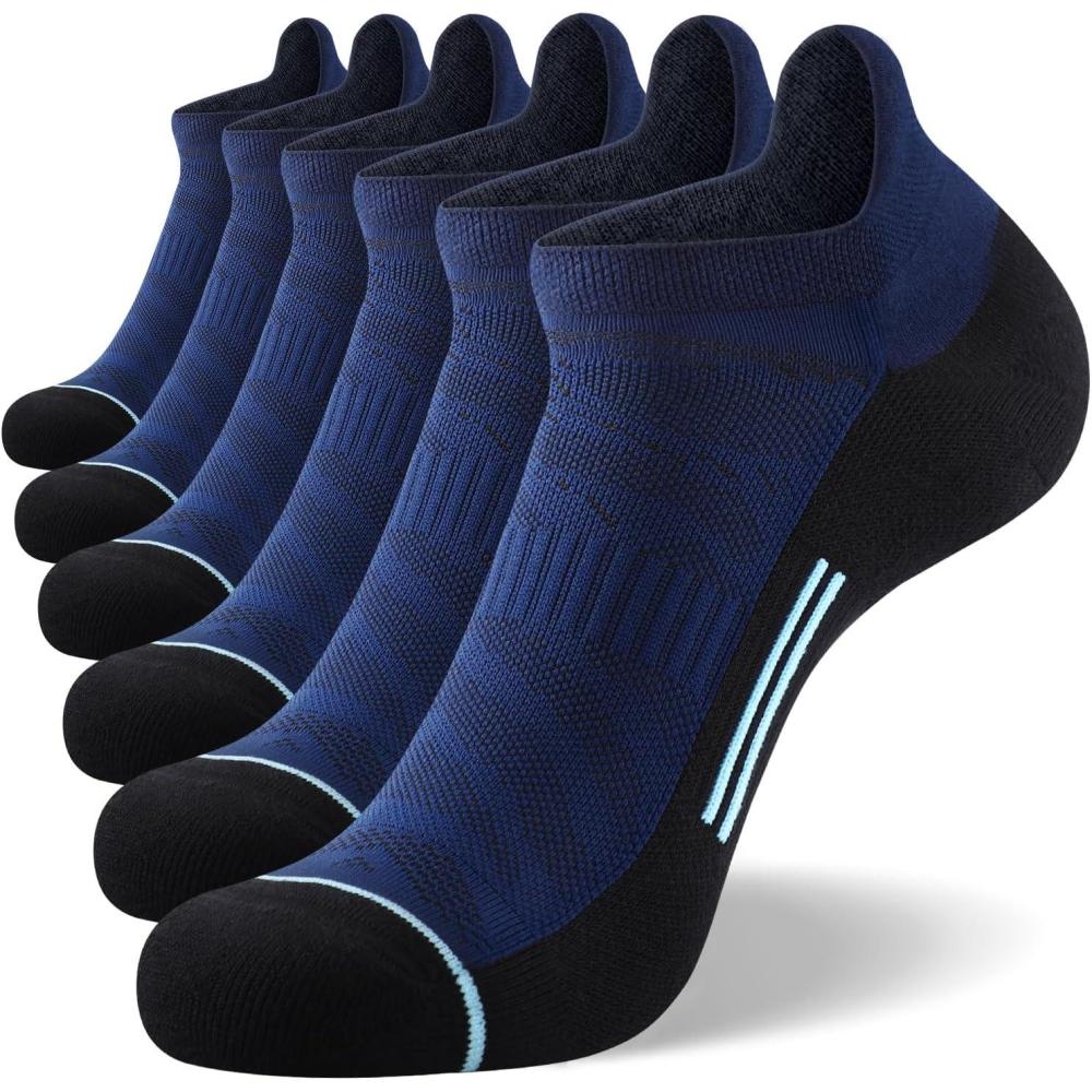 imageFITRELL Mens 6 Pack Ankle Running Socks Low Cut Cushioned Athletic Sports Socks 799121215Navy Black