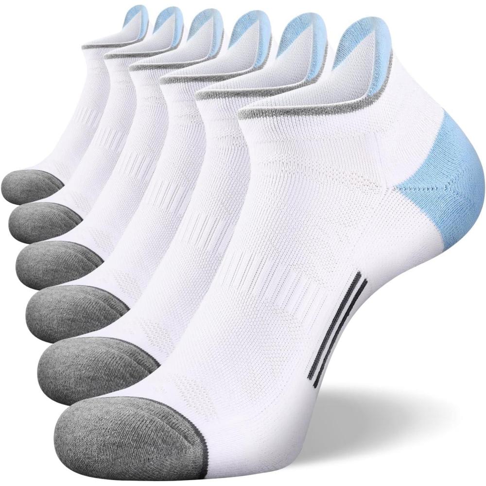 imageFITRELL Mens 6 Pack Ankle Running Socks Low Cut Cushioned Athletic Sports Socks 799121215White Sky