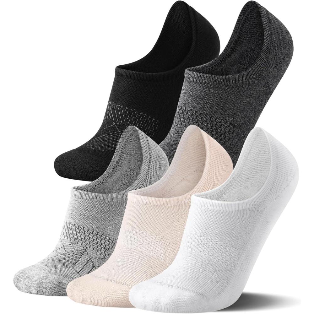 imageFITRELL No Show Socks Womens Cotton Cushioned Athletic Ankle Low Cut Invisible Non Slip Socks 58 Pairs5 Pairs Classic Blackwhitedark Greygreynude