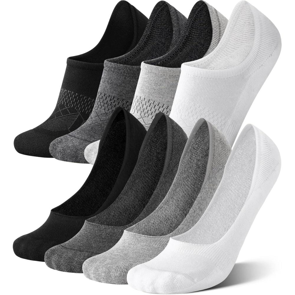 imageFITRELL No Show Socks Womens Cotton Cushioned Athletic Ankle Low Cut Invisible Non Slip Socks 58 Pairs8 Pairs Ankle Low Blackwhitedark Greygrey