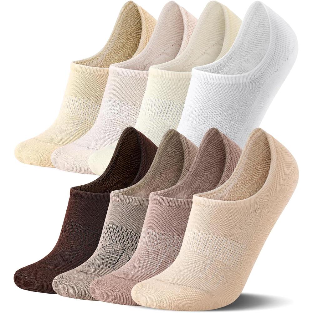 imageFITRELL No Show Socks Womens Cotton Cushioned Athletic Ankle Low Cut Invisible Non Slip Socks 58 Pairs8 Pairs Mulicolor Tan