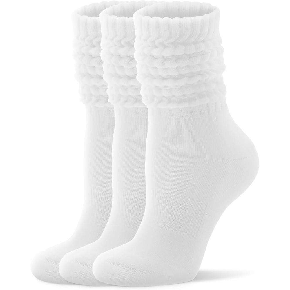 imageFITRELL Slouch Socks for Women 3 Pairs Soft Cotton Knee High Scrunch Tube Boot SocksWhite