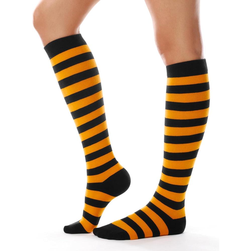 imageFITRELL Womens Knee High Socks Outdoor Sport Athletic Socks Casual Stripe Tube Socks 14 Pack1 Pack Black Orange Stripes