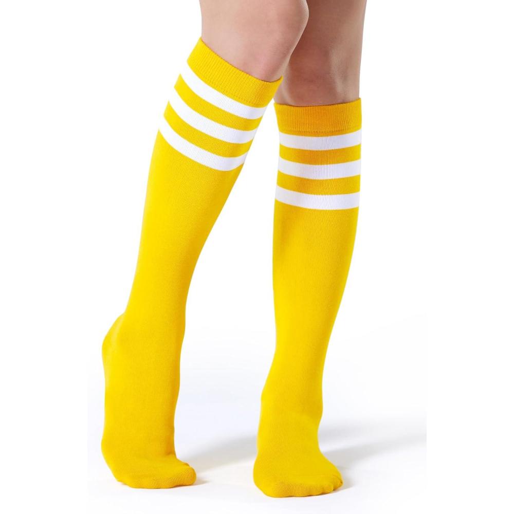 imageFITRELL Womens Knee High Socks Outdoor Sport Athletic Socks Casual Stripe Tube Socks 14 Pack1 Pack Yellow White