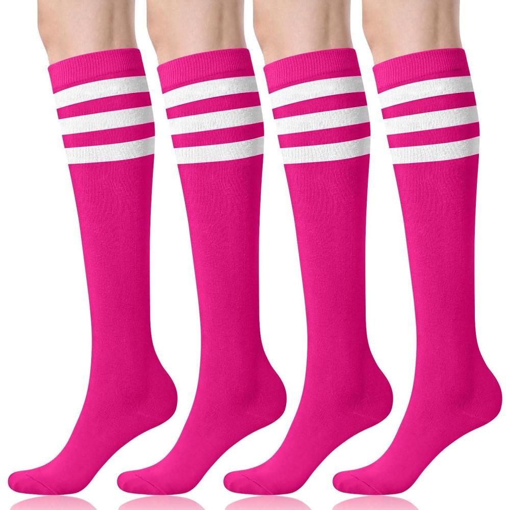 imageFITRELL Womens Knee High Socks Outdoor Sport Athletic Socks Casual Stripe Tube Socks 14 PackHot Pink