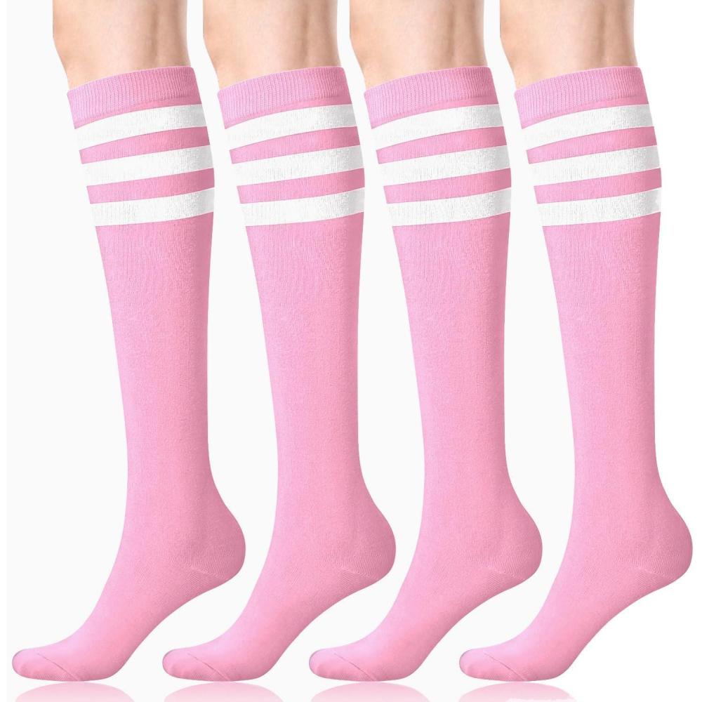 imageFITRELL Womens Knee High Socks Outdoor Sport Athletic Socks Casual Stripe Tube Socks 14 PackPink