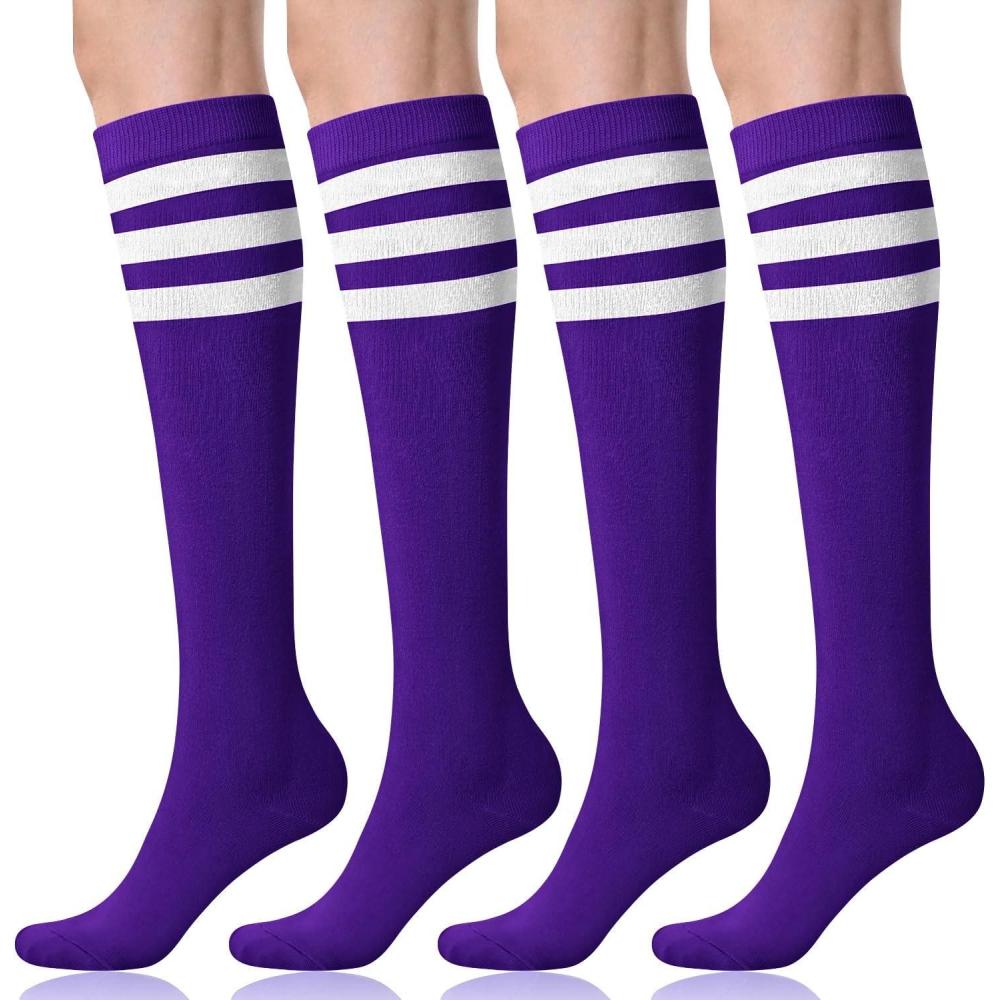 imageFITRELL Womens Knee High Socks Outdoor Sport Athletic Socks Casual Stripe Tube Socks 14 PackPurple