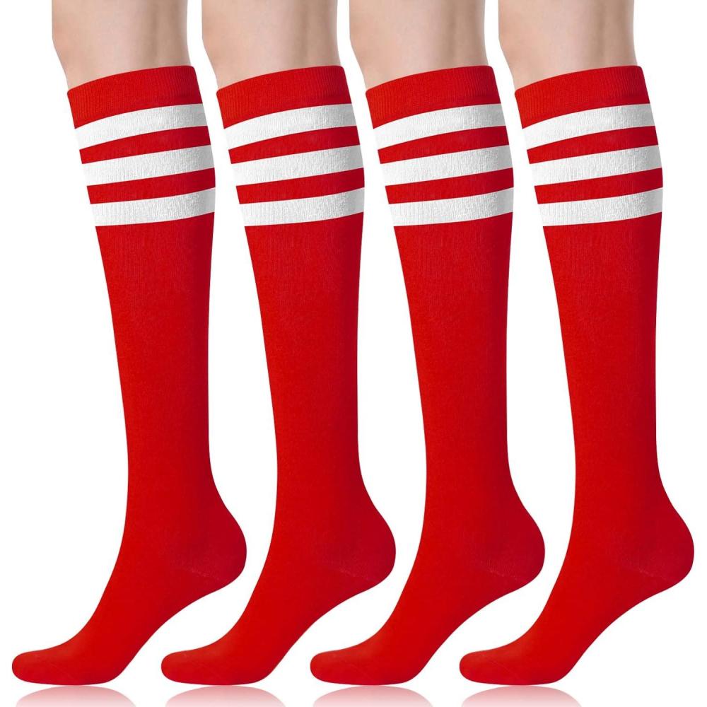 imageFITRELL Womens Knee High Socks Outdoor Sport Athletic Socks Casual Stripe Tube Socks 14 PackRedwhite