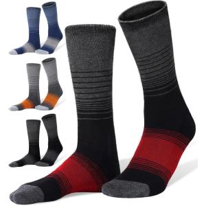 FITRELL 4 Pack Men’s Merino Wool Hiking Socks, Wicking Cushioned, Warm Thermal Lightweight Boot Crew Dress Socks(Black*1+red*1+orange*1+navy Blue*1)