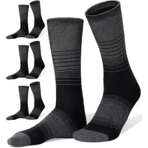 FITRELL 4 Pack Men’s Merino Wool Hiking Socks, Wicking Cushioned, Warm Thermal Lightweight Boot Crew Dress Socks(Black*4)