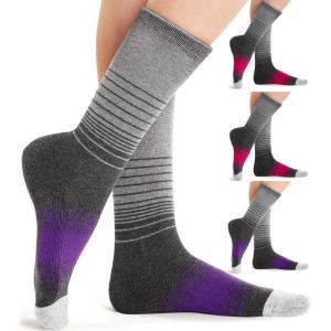 FITRELL 4 Pack Women’s Merino Wool Hiking Socks Wicking Cushioned Warm Thermal Walking Boot Crew Socks Woollen Socks(Purple*2 + Pink*2)
