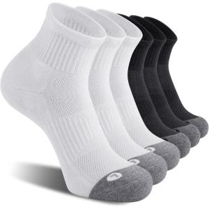 FITRELL 6 Pack Men’s Athletic Ankle Socks Cushioned Sports Running Socks 7-9/9-12/12-15(3 White + 3 Black)