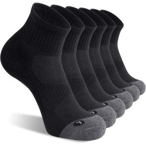 FITRELL 6 Pack Men’s Athletic Ankle Socks Cushioned Sports Running Socks 7-9/9-12/12-15(Black)