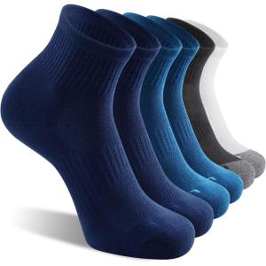 FITRELL 6 Pack Men’s Athletic Ankle Socks Cushioned Sports Running Socks 7-9/9-12/12-15(Blue Mixed)