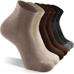 FITRELL 6 Pack Men’s Athletic Ankle Socks Cushioned Sports Running Socks 7-9/9-12/12-15(Brown Mixed)