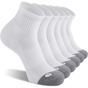 FITRELL 6 Pack Men’s Athletic Ankle Socks Cushioned Sports Running Socks 7-9/9-12/12-15(White)