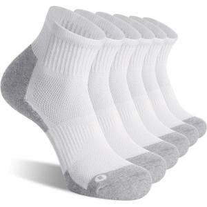 FITRELL 6 Pack Men’s Athletic Ankle Socks Cushioned Sports Running Socks 7-9/9-12/12-15(White/Grey)