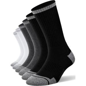 FITRELL 6 Pack Men’s Athletic Moisture Wicking Crew Socks Cushioned Sport Running Work Boot Socks Size 9-12/12-15(Black*2+white*2+grey*2)