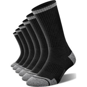 FITRELL 6 Pack Men’s Athletic Moisture Wicking Crew Socks Cushioned Sport Running Work Boot Socks Size 9-12/12-15(Black*6)