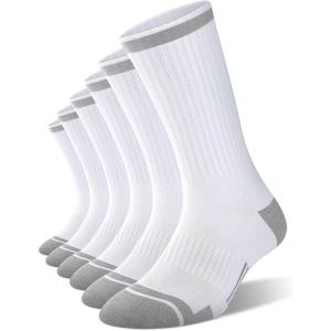 FITRELL 6 Pack Men’s Athletic Moisture Wicking Crew Socks Cushioned Sport Running Work Boot Socks Size 9-12/12-15(White*6)