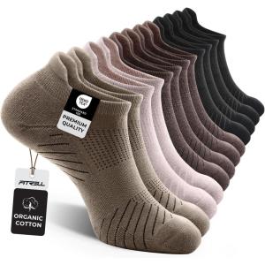 FITRELL 6 Pack Men’s Athletic Running Ankle Socks Low Cut Cushioned Wicking Anti-Blister Breathable Sport Socks(Almond+khaki+brown+black)