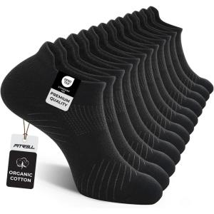 FITRELL 6 Pack Men’s Athletic Running Ankle Socks Low Cut Cushioned Wicking Anti-Blister Breathable Sport Socks(Black)