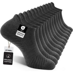 FITRELL 6 Pack Men’s Athletic Running Ankle Socks Low Cut Cushioned Wicking Anti-Blister Breathable Sport Socks(Dark Grey)