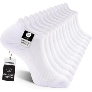 FITRELL 6 Pack Men’s Athletic Running Ankle Socks Low Cut Cushioned Wicking Anti-Blister Breathable Sport Socks(White)
