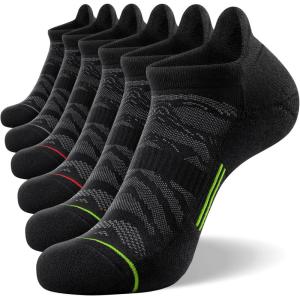 FITRELL Men’s 6 Pack Ankle Running Socks Low Cut Cushioned Athletic Sports Socks 7-9/9-12/12-15(Black+gray-green-red)