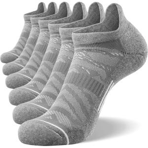 FITRELL Men’s 6 Pack Ankle Running Socks Low Cut Cushioned Athletic Sports Socks 7-9/9-12/12-15(Light Gray+white)