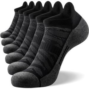 FITRELL Men’s 6 Pack Ankle Running Socks Low Cut Cushioned Athletic Sports Socks 7-9/9-12/12-15(New Black)