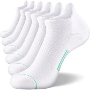 FITRELL Men’s 6 Pack Ankle Running Socks Low Cut Cushioned Athletic Sports Socks 7-9/9-12/12-15(White Aqua)
