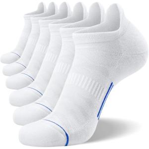 FITRELL Men’s 6 Pack Ankle Running Socks Low Cut Cushioned Athletic Sports Socks 7-9/9-12/12-15(White+blue)
