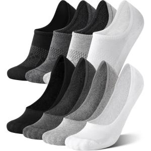 FITRELL No Show Socks Womens Cotton Cushioned Athletic Ankle Low Cut Invisible Non Slip Socks 5-8 Pairs(8 Pairs Ankle & Low (Black+white+dark Grey+grey))