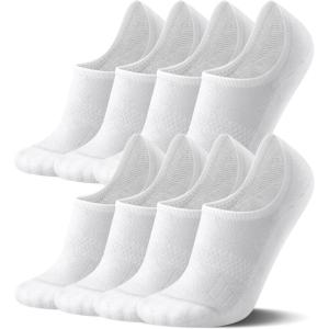 FITRELL No Show Socks Womens Cotton Cushioned Athletic Ankle Low Cut Invisible Non Slip Socks 5-8 Pairs(8 Pairs White)