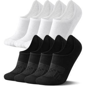 FITRELL No Show Socks Womens Cotton Cushioned Athletic Ankle Low Cut Invisible Non Slip Socks 5-8 Pairs(Basic Black*4+white*4)
