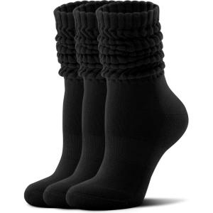 FITRELL Slouch Socks for Women, 3 Pairs Soft Cotton Knee High Scrunch Tube Boot Socks(Black)