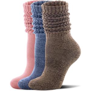 FITRELL Slouch Socks for Women, 3 Pairs Soft Cotton Knee High Scrunch Tube Boot Socks(Blue+brown+pink)