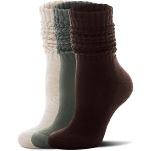 FITRELL Slouch Socks for Women, 3 Pairs Soft Cotton Knee High Scrunch Tube Boot Socks(Dark Brown+olive Green+khaki)