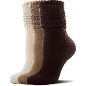 FITRELL Slouch Socks for Women, 3 Pairs Soft Cotton Knee High Scrunch Tube Boot Socks(Khaki+light Brown+dark Brown)