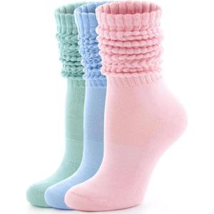 FITRELL Slouch Socks for Women, 3 Pairs Soft Cotton Knee High Scrunch Tube Boot Socks(Light Pink+light Green+light Blue)