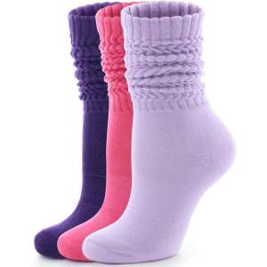 FITRELL Slouch Socks for Women, 3 Pairs Soft Cotton Knee High Scrunch Tube Boot Socks(Light Purple+purple+hot Pink)