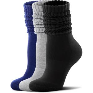 FITRELL Slouch Socks for Women, 3 Pairs Soft Cotton Knee High Scrunch Tube Boot Socks(Navy+light Grey+black)