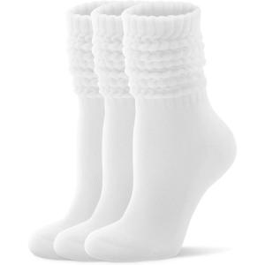 FITRELL Slouch Socks for Women, 3 Pairs Soft Cotton Knee High Scrunch Tube Boot Socks(White)