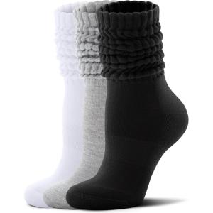 FITRELL Slouch Socks for Women, 3 Pairs Soft Cotton Knee High Scrunch Tube Boot Socks(White+light Grey+black)