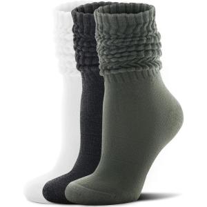 FITRELL Slouch Socks for Women, 3 Pairs Soft Cotton Knee High Scrunch Tube Boot Socks(White+olive Green+dark Grey)